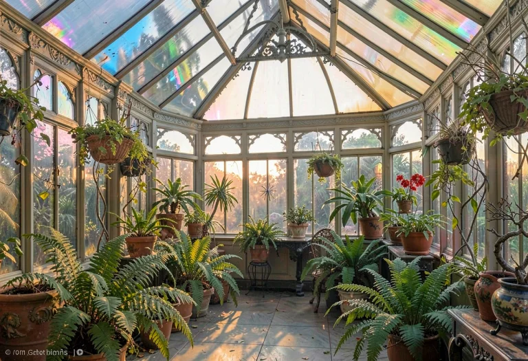 A Victorian Glasshouse Conservatory Full Of Ferns, Alla Prim...