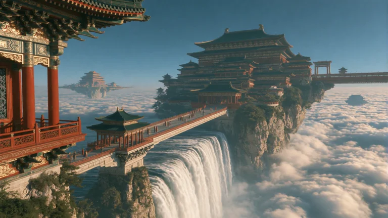 A Panoramic Matte Painting Capturing A Massive, Multi-tiered...