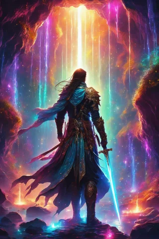 Highly Detailed Fantasy Art, A Male Swordsman Standing In A... — SDXL AI Prompt: highly detailed fantasy art, a male swordsman standing in a cave, magical lighti...