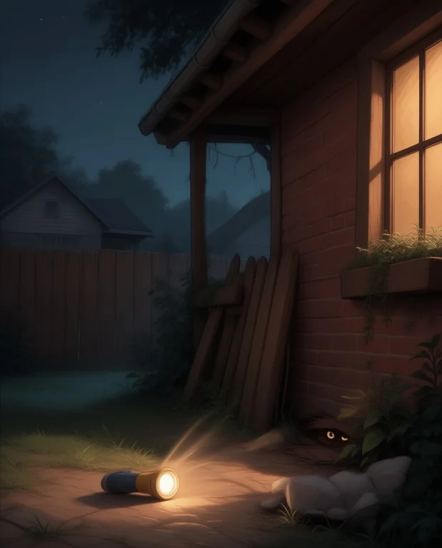 A Realistic Suburban Backyard At Night, Ordinary And Mundane...