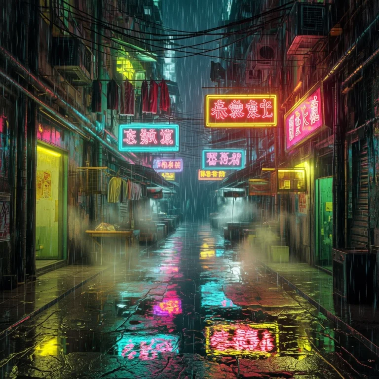 Hkbackstreet, Rain, Scenery, Neon Lights, No Humans, Road