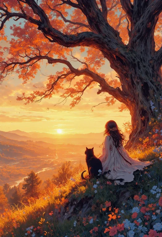 Sunset On A Hill With A Beautiful View Of The Distant Valley...
