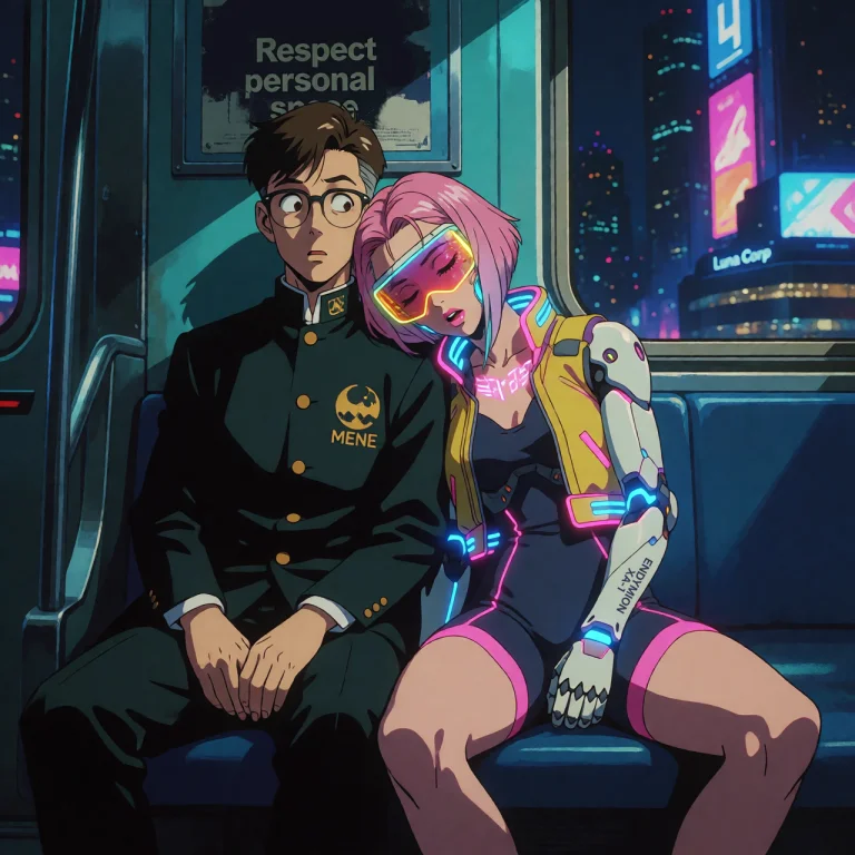Stylized, Detailed 1980s Cyberpunk Anime Cel. A Young Woman...