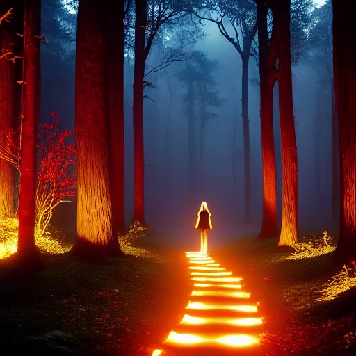 A Dark Enchanted Forest Path With Glowing Mushrooms And Floa...