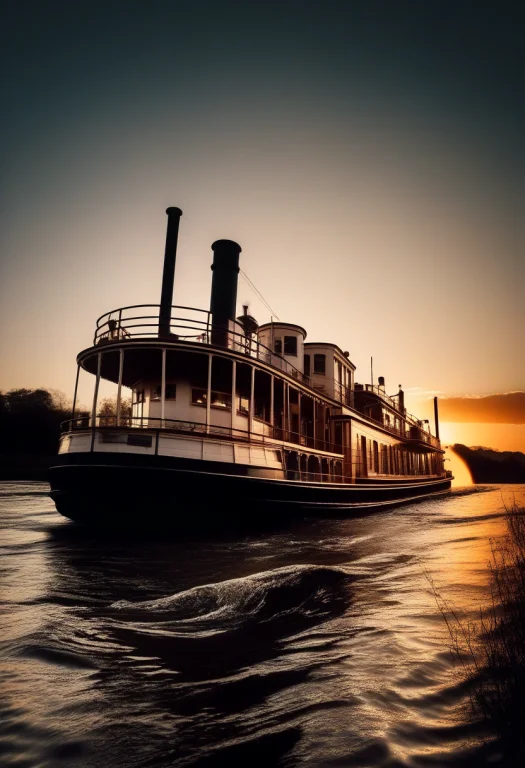 A Paddle Steamer Churning Down A Wide River, 35mm Film Still...