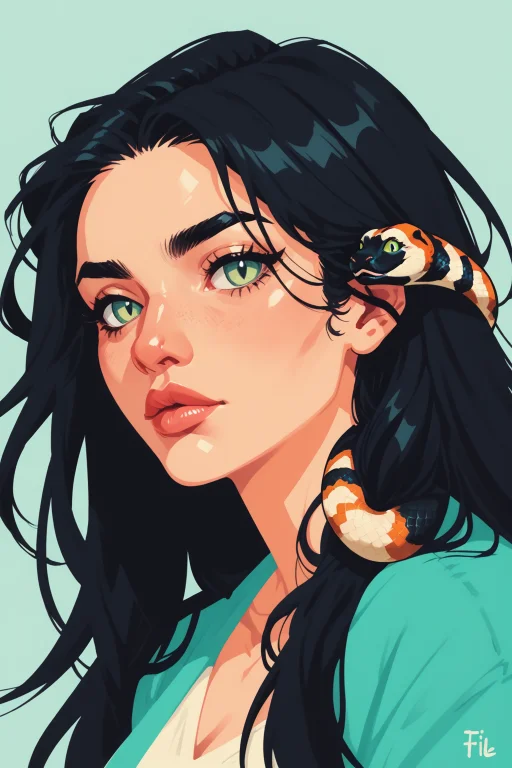 1girl, Snake Hair, Solo, Black Hair, Snake, , Looking At Vie...