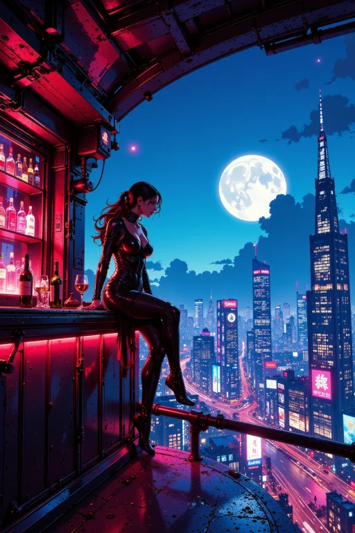A Cyberpunk Bar In A Futuristic City Beautiful Landscape, Wi...