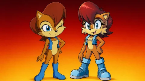 Medium Shot Of Two Versions Of The Anthropomorphic Chipmunk... — Stable Diffusion AI Prompt: Medium shot of two versions of the anthropomorphic chipmunk character, Sally Aco...