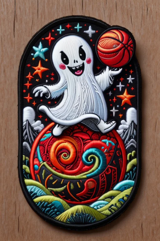 Tiny Ghost Jumping On A Big Red Ball, Scenery, Surreal.. Ral...