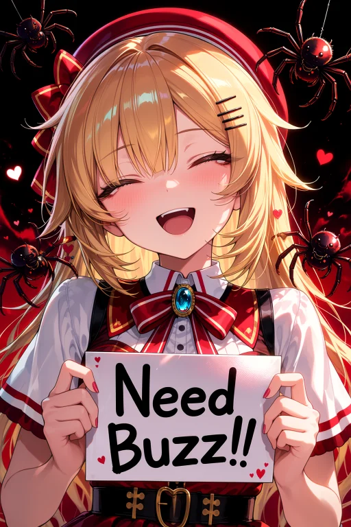 1girl, Solo, Akai Haato Hololive, Laughing, Holding A Sign W...
