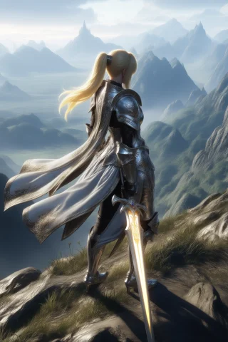 Game Splash Art, Digital Concept Art, 1girl, Solo, Long Blon... — Stable Diffusion AI Prompt: game splash art, digital concept art, 1girl, solo, long blonde hair tied in a po...
