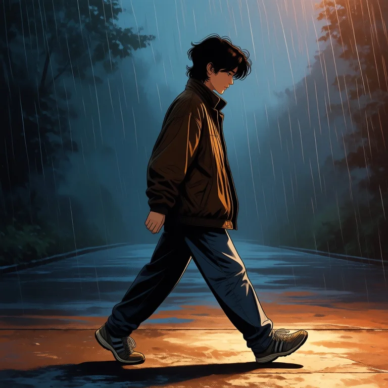 Jacket, Male Focus, Black Hair, 1boy, Pants, Night, Walking,...