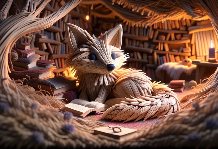 A Straw Fox Sleeps In A Cozy Burrow Under A Tree. Thick Tail...