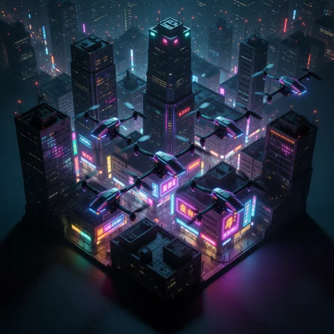 Generate An Image Of A Bustling Metropolis At Night With Tow... — Stable Diffusion AI Prompt: Generate an image of a bustling metropolis at night with towering skyscrapers th...