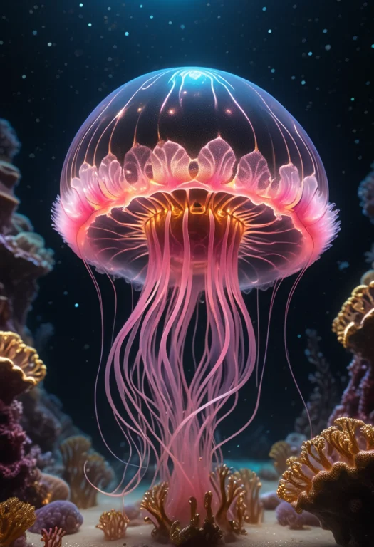 Photo Raw, Black And Pink  A Ghostly Jellyfish, Shiny Aura,...