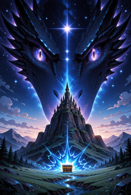 A Cosmic, Surreal Fantasy Landscape Featuring A Colossal, Me...
