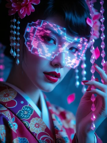 This Is A Digitally Altered Photograph Of An Asian Woman Wit... — Stable Diffusion AI Prompt: This is a digitally altered photograph of an Asian woman with a pale, blue-tinte...
