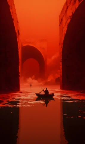 The Scene Is Suffused With An Otherworldly Glow, A Deep, Sat... — FLUX AI Prompt: The scene is suffused with an otherworldly glow, a deep, saturated crimson that...