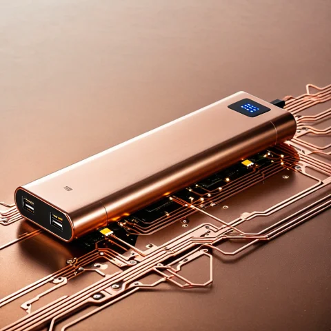 Loratechcircuitcopperv10.80, Techcircuit, A Portable Power B... — SDXL AI Prompt: , techcircuit, a portable power bank on a surface with subtle copper circuit-boa...