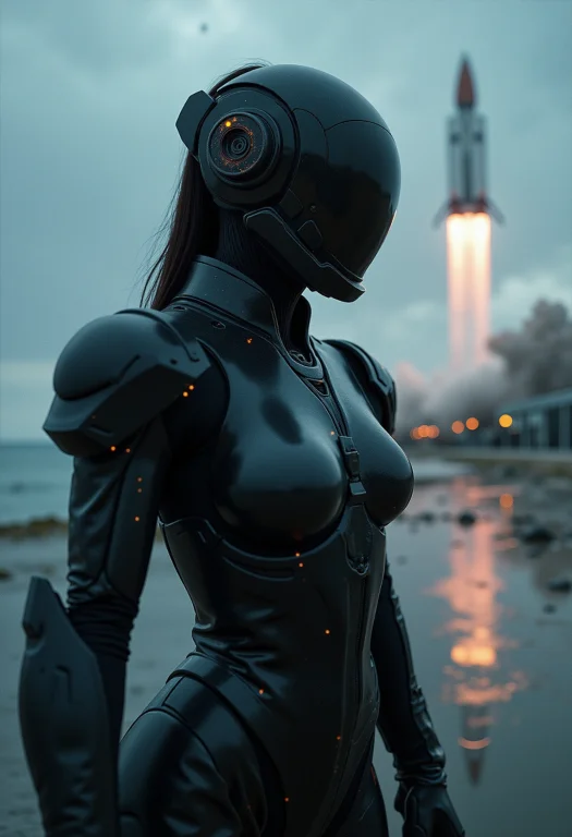 , Armed Female Figure In A Holographic Sci-fi Suit Jumpsuit,...
