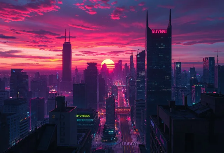 Neo City, Retrowave, Synthwave, Futuristic City In The Backg...