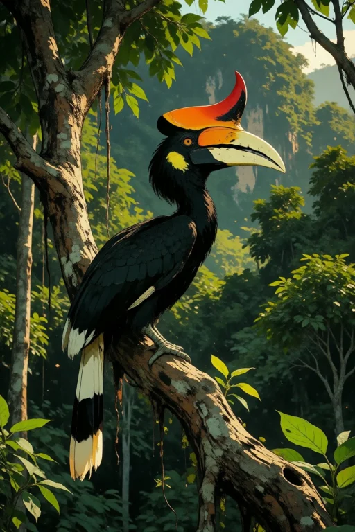Nature, A Rhinoceros Hornbill Perched On An Emergent Rainfor...