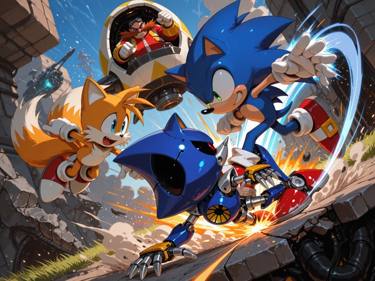 A Dramatic High-energy Action Scene Of Sonic The Hedgehog An...