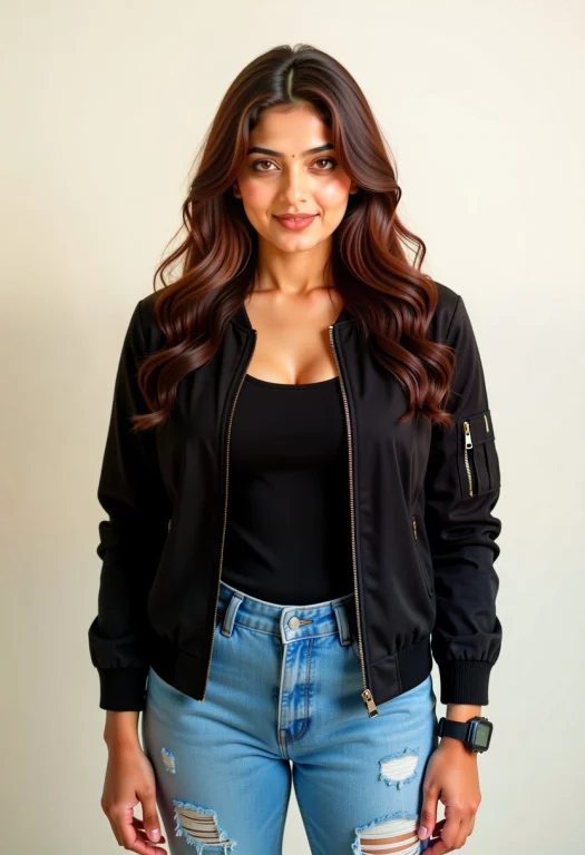 Studio Portrait Of A Stylish South Asian Woman Standing Agai...