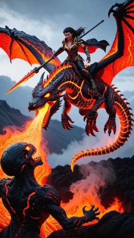 Generation Modekrea2txt2img Positive Promptlava Morph Female... — Stable Diffusion AI Prompt: Generation Mode:krea2_txt2img Positive Prompt:lava morph female warrior riding a...