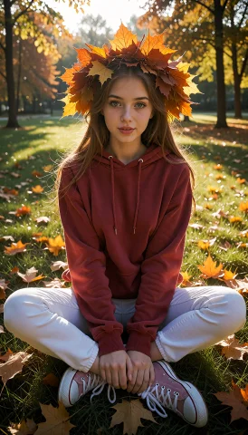 Fashion Photo Of Kira. Frontal View. Kira Wears A Beautiful... — Stable Diffusion AI Prompt: Fashion photo of Kira. Frontal view. Kira wears a beautiful dark-red hoodie, whi...