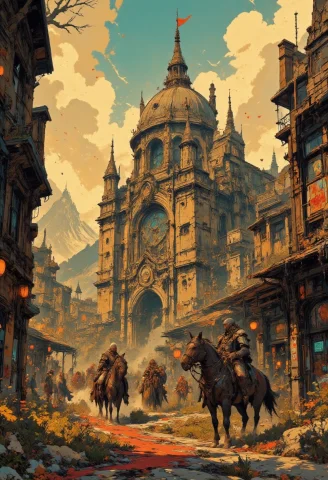 A Medieval Fantasy Scene, Set In A European Castle Or Town.... — FLUX AI Prompt: A medieval fantasy scene, set in a European castle or town. The scene is bathed...