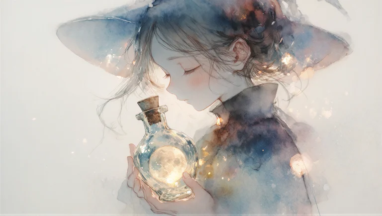 A Delicate Close Up Sketch Of A Young Witch Girl, Gently Cra...