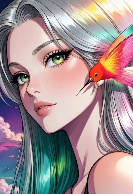 Beautiful Woman Closeup, Middle Shot, Aqua Hair, Natural Loo...