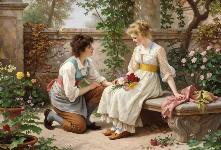 Krea2oil, Oil Painting, Dress, 1boy, Blonde Hair, Flower, 2g...