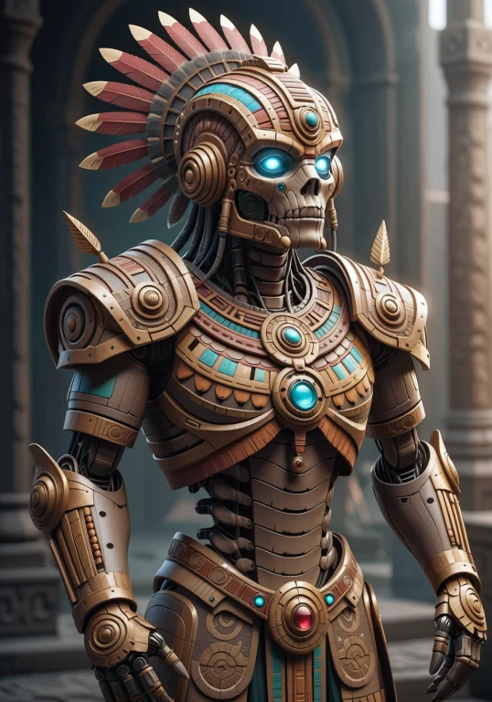 Fantasy Art, Absurdres, Detailed, Ancient Aztec Robot