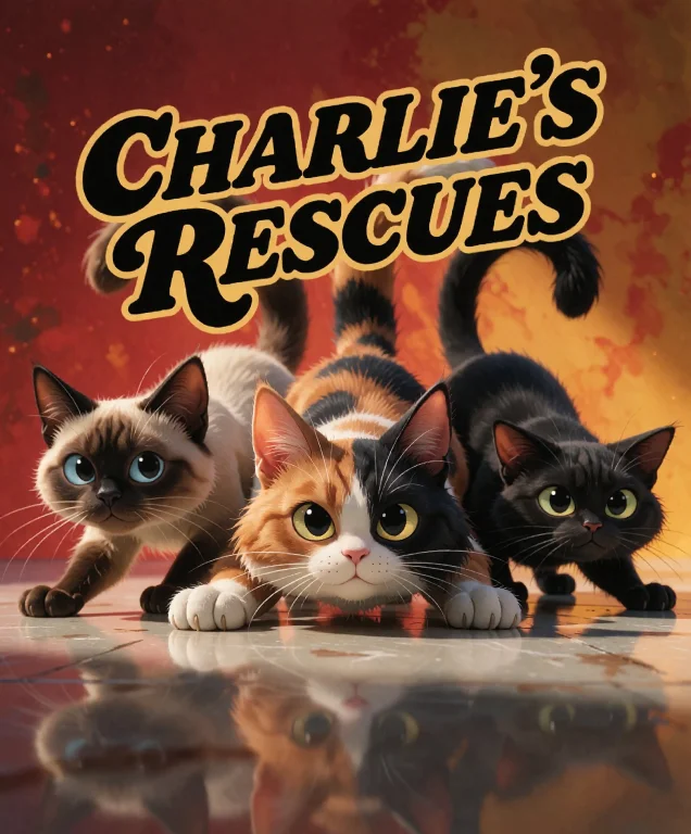 A Movie Poster Charlies Rescues With Three Cats Poised In Ac...