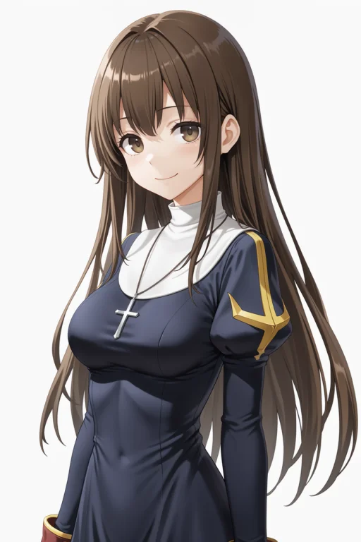 Priestro, Nun, Cross Necklace, Turtleneck, Long Dress, Puffy...