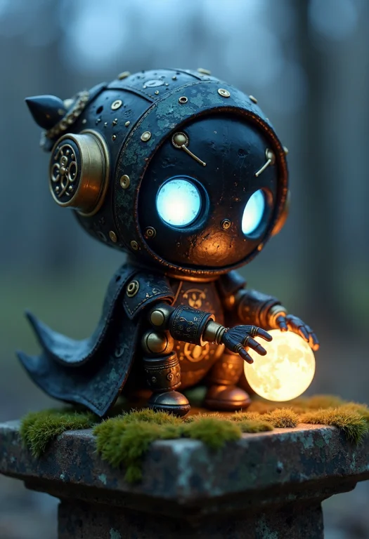 Olbks A Chibi-style Robotic Sorceress Perched Atop A Mossy S...