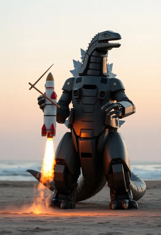 Benevolent Robot Godzilla Named Mechazilla, Using Chopsticks...