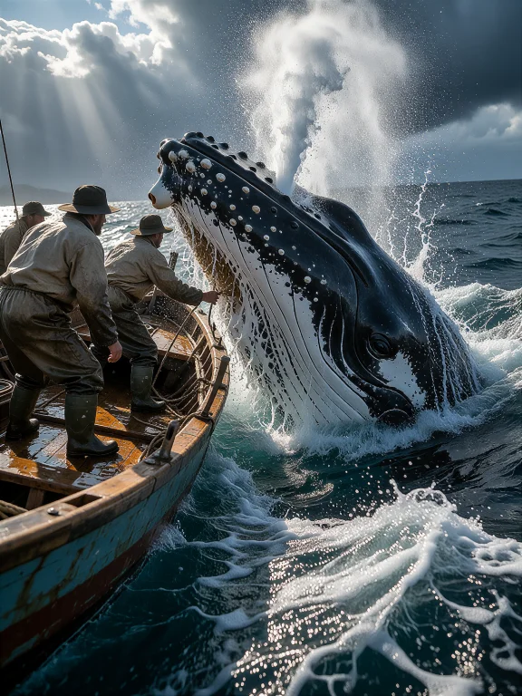 A Colossal Humpback Whale Breaches And Spouts Water High Int...