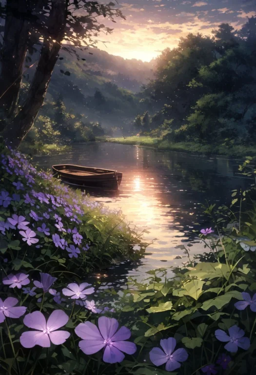 Detailed Background, Calm Spring Night Landscape, Amongst Lu...