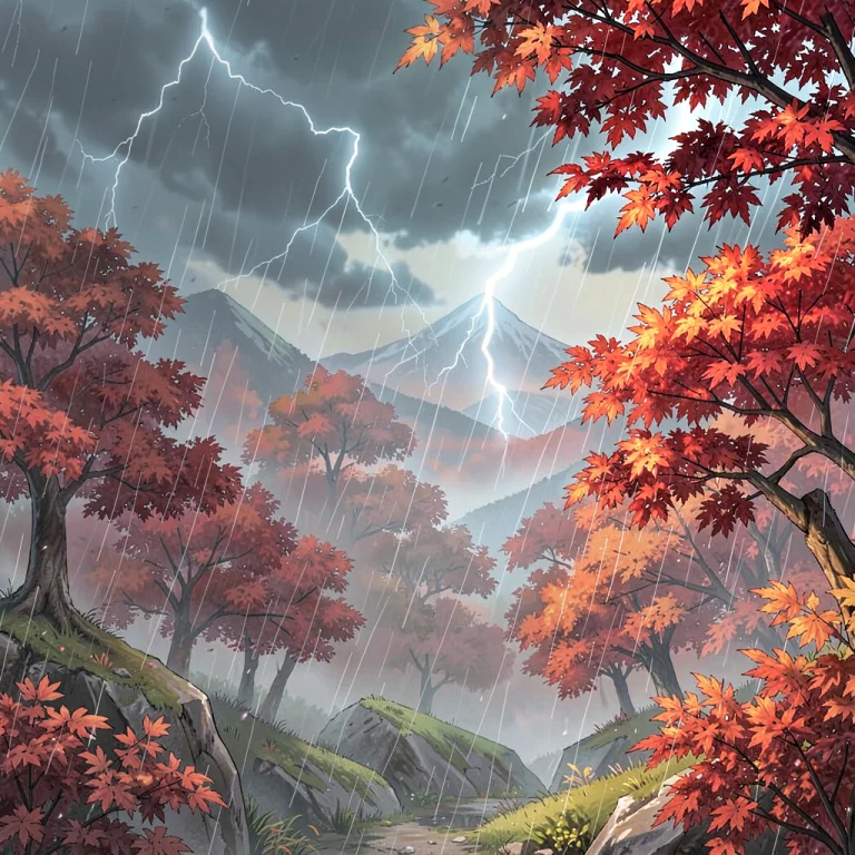 An Autumn Valley Ablaze With Red Maples, Anime Screenshot, M...