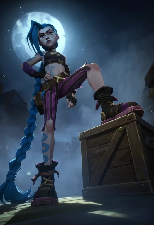 An Epic Low-angle Eerie Dutch Angle Wide Shot Of Jinx, Illum...