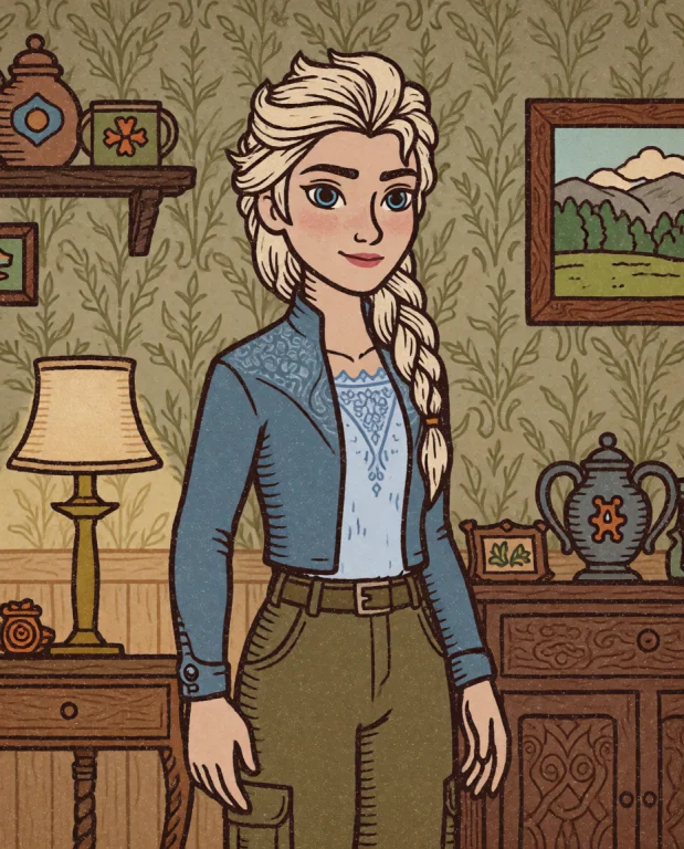 Hand-drawn Cartoon Style, Woman, Elsa With Pale Skin, White...