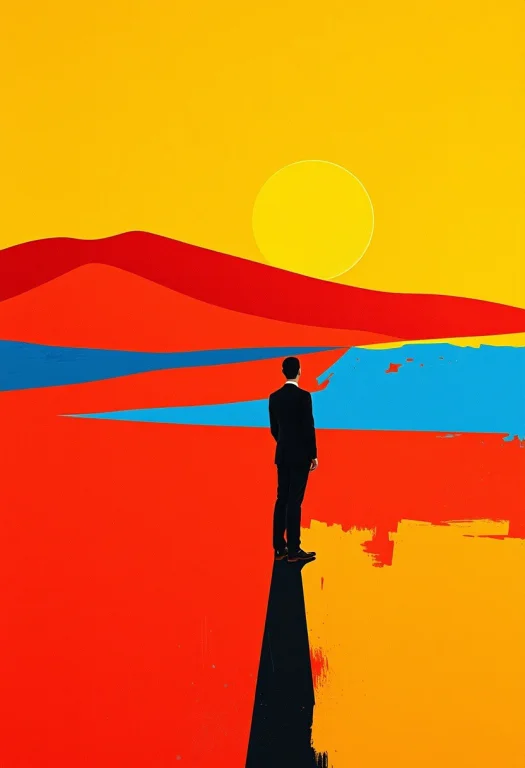 A Sharply Dressed Man Standing Alone In A Vast, Flat, Bright...