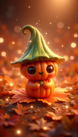 Pinkchibihalloween,a Small Pumpkin Wearing A Green Stem Hat,... — Stable Diffusion AI Prompt: pinkchibihalloween,A small pumpkin wearing a green stem hat, sitting on a soft o...