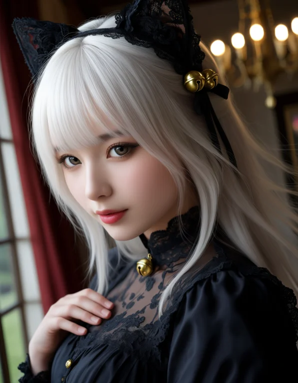 1lady,realistic,white Hair, Side View,masterpiece, Best, Fin...