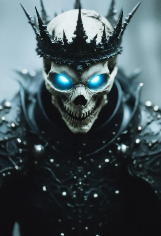 A Skeletal King Wears A Menacing, Spiked Crown, Its Jagged P...