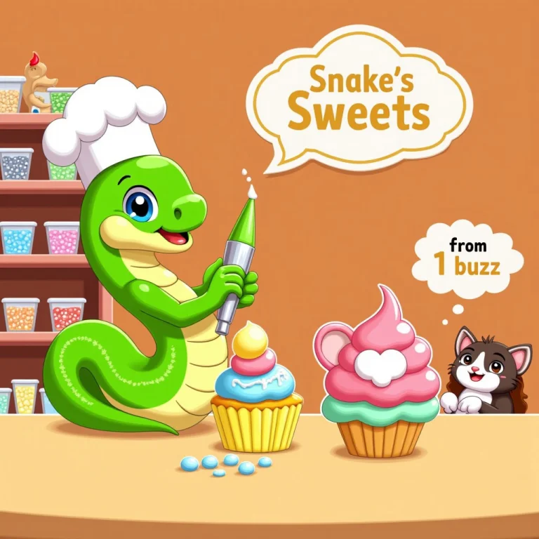 A Cute Snake Baker, Coiled In Front Of A Bakery Counter Fill...