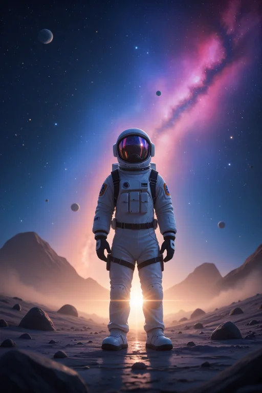 Male Astronaut, Solo, Sleek Futuristic Spacesuit, Reflective...
